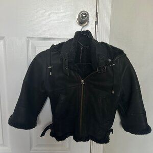 Black Leather Shearling Jacket for Toddlers